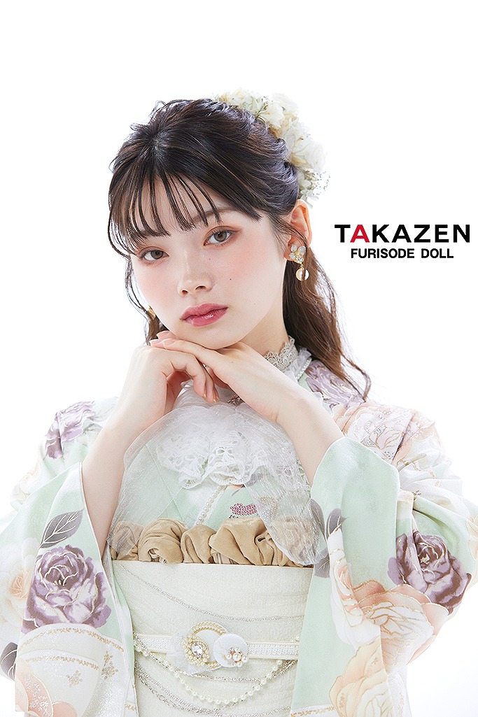 ヘップバーン　ミントグリーン/淡い色/くすみ系　薔薇柄/リボン柄　かわいい　人とかぶらない　おしゃれ　南琴奈　23033