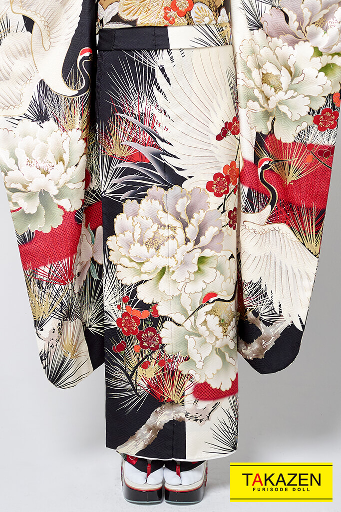 成人式人気振袖 着物 通販レンタル 渋い鶴柄ジャパンモード かっこいい針松 白 黒 赤 22年新作 249 全国対応 振袖レンタルならフリソデドール 成人式振り袖 卒業式袴レンタルno 1