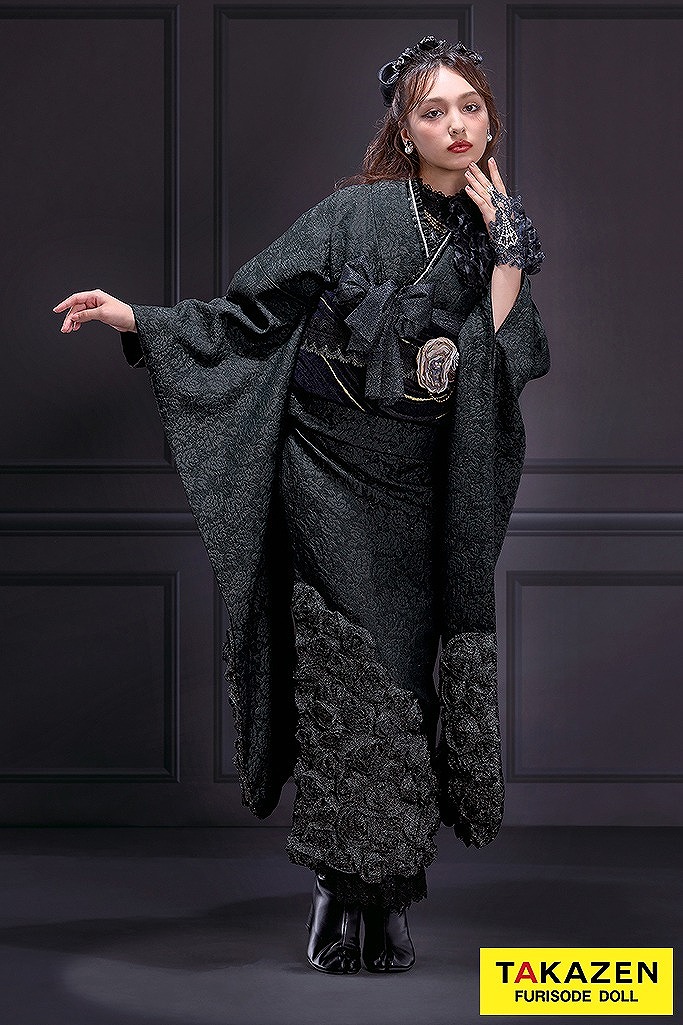 最新作ヘップバーンローズ　黒　薔薇付き　立体花　ラグジュアリー　誰ともかぶらない　レースインナー/ブーツスタイル　香川るな　オールブラックコーデネットレンタル　26007