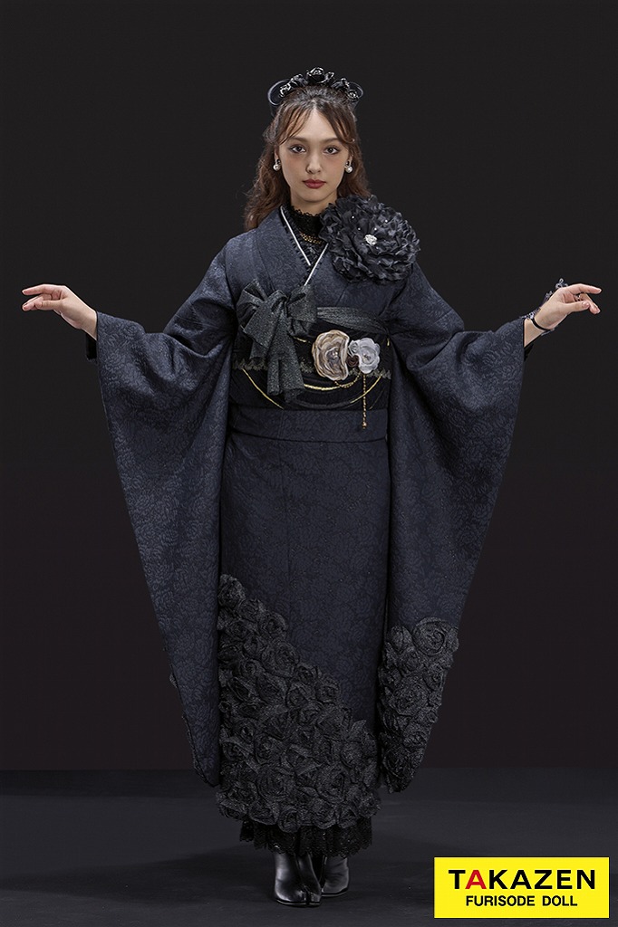 最新作ヘップバーンローズ　黒　薔薇付き　立体花　ラグジュアリー　誰ともかぶらない　レースインナー/ブーツスタイル　香川るな　オールブラックコーデネットレンタル　26007