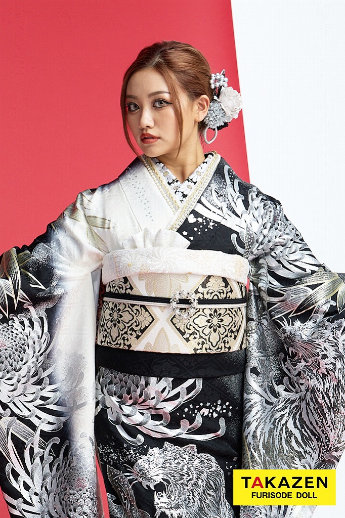 ジャパンモード　黒/シルバー　本家虎柄一番人気　ギラギラ　かっこいい振袖　一番目立つ　派手　ギャル　クール　中村りおん　23042