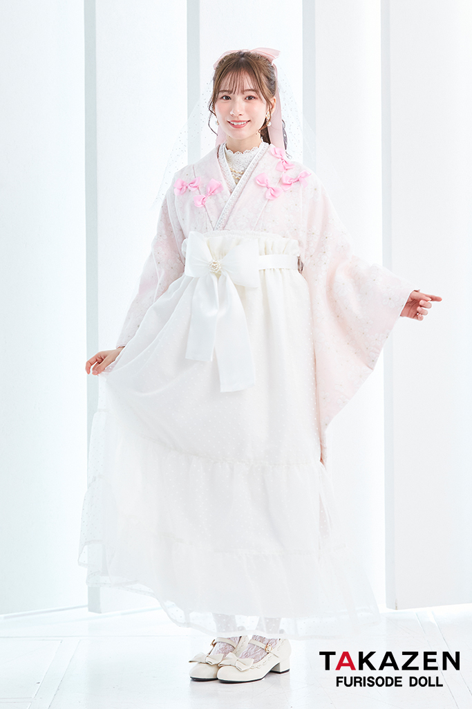 キュート＆ガーリー袴　ピンク　リボン付き　一番かわいい　ラブリー　レースインナーコーデ　白宮みずほ　リボン付きドレス袴ネットレンタル　LH8