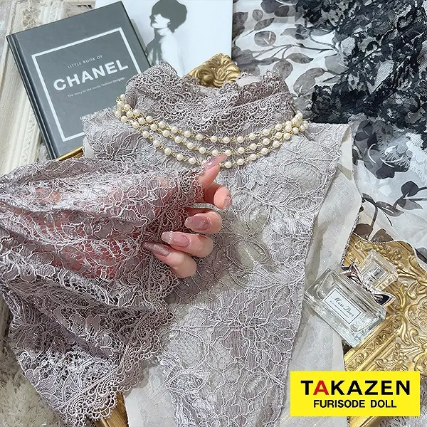 レースインナーネットレンタル　（レース素材つけ襟・袖・スカート・パールネックレスの4点セット）　モカ