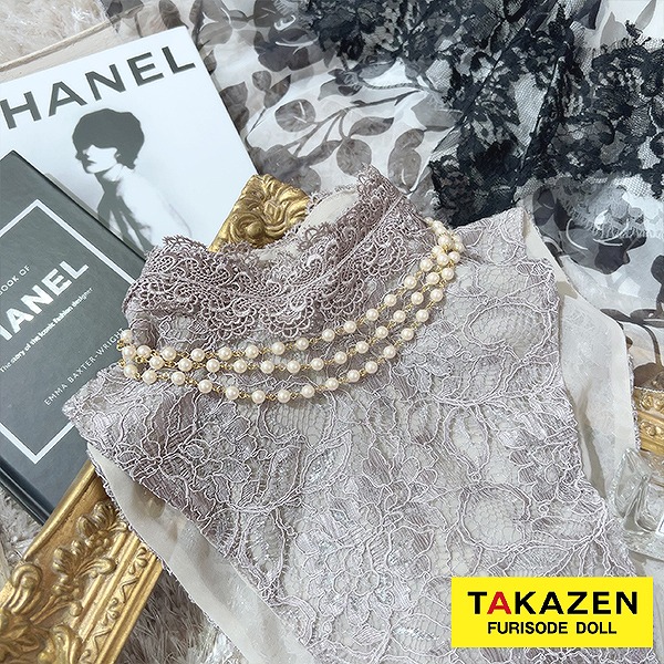 レースインナーネットレンタル　（レース素材つけ襟・袖・スカート・パールネックレスの4点セット）　モカ