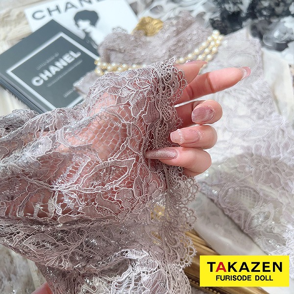 レースインナーネットレンタル　（レース素材つけ襟・袖・スカート・パールネックレスの4点セット）　モカ