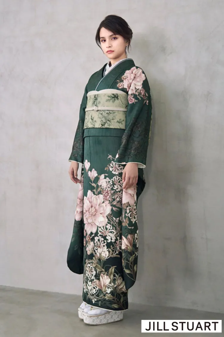 JILL STUARTブランド振袖ネットレンタル　グリーン/緑　ヴィンテージスタイル　おしゃれ　きれいめ　被らない　K1320
