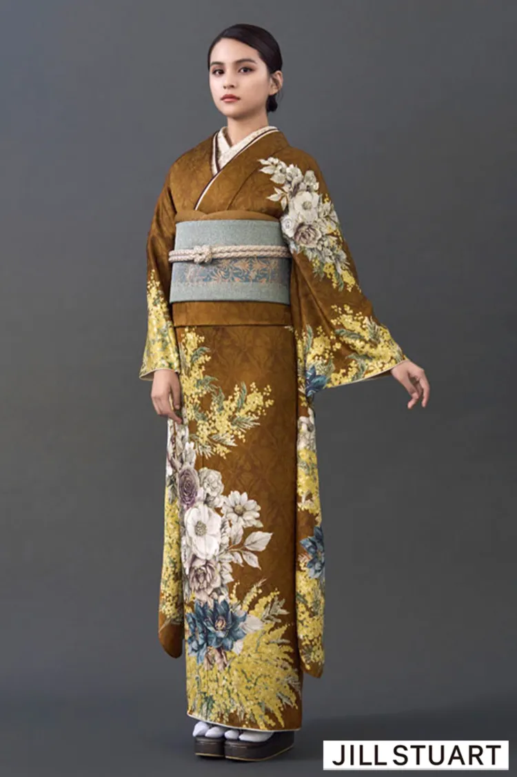 JILL STUARTブランド振袖ネットレンタル　からし/黄色　ヴィンテージスタイル　被らない　おしゃれ　ノスタルジック　K1321