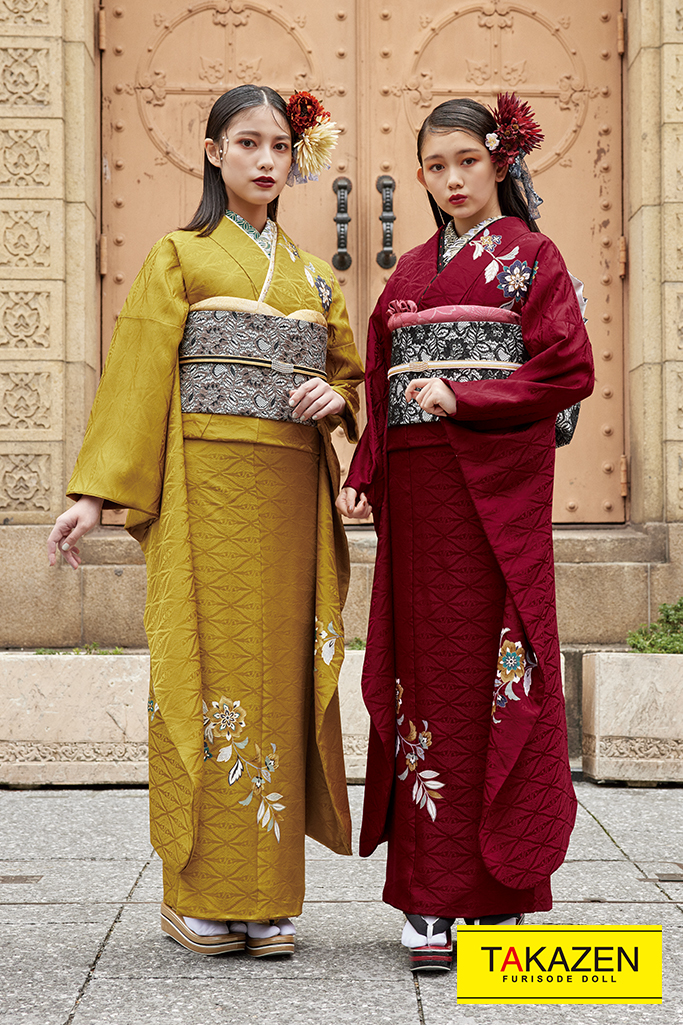 大人気個性的シンプル無地振袖 かっこいいいワンポイント カラシ色 K351 全国対応 振袖通販レンタルならフリソデドール By Takazen 成人式振り袖 卒業式袴レンタルno 1