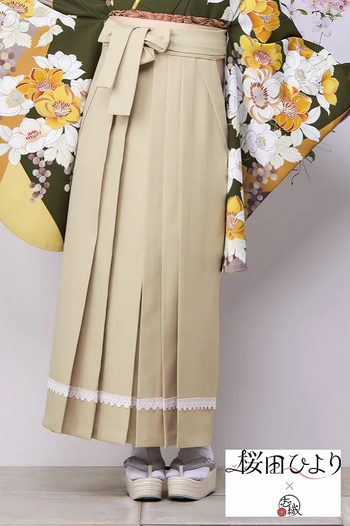 桜田ひより×志織ブランド袴ネットレンタル　カーキ/黄色　古典柄　おしとやか　清楚　上品　古風な着こなし　R26013