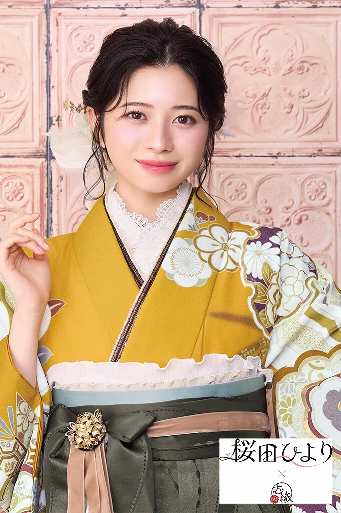 桜田ひより×志織ブランド袴ネットレンタル　からし/マスタード　古典柄　おしとやか　清楚　上品　大人っぽい着こなし　R26014