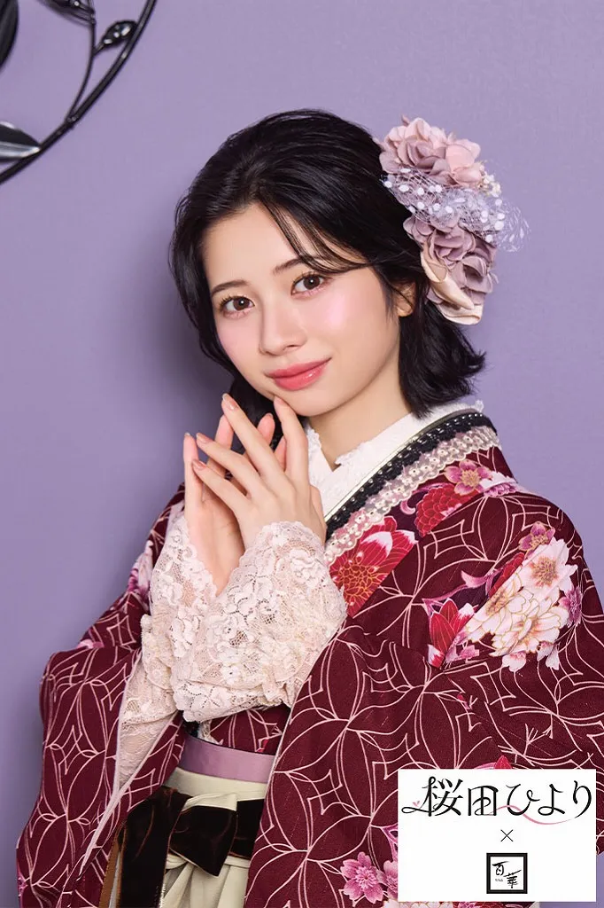 桜田ひより×志織ブランド袴ネットレンタル　エンジ/ワインレッド　七宝柄/古典柄　華やか　上品　かわいい　R26015