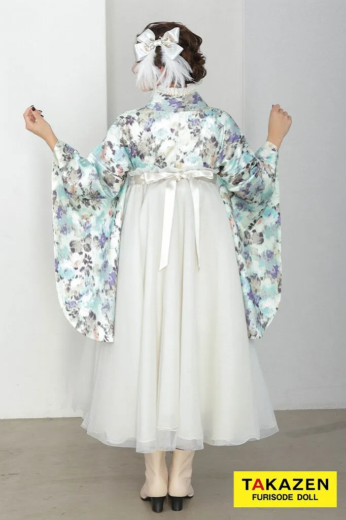 くすみカラーガーリー　水色/淡い色　チュール素材　ドレス袴　かわいい　フェミニン　ブーツスタイル　お嬢様コーデ　珍しい袴ｖネットレンタル　R26018