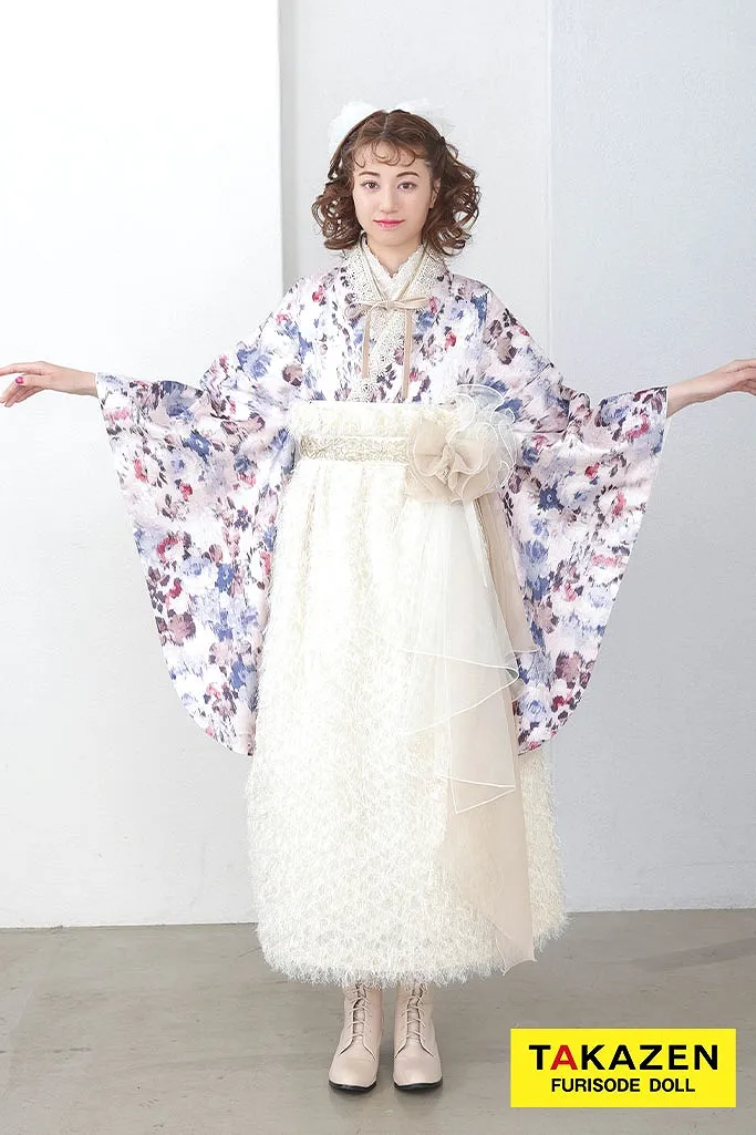 くすみカラーガーリー　薄紫/淡い色　シャギー素材　ドレス袴　おしゃれ　人とかぶらない　かわいい　ブーツコーデ　バレエコア袴ネットレンタル　R26022