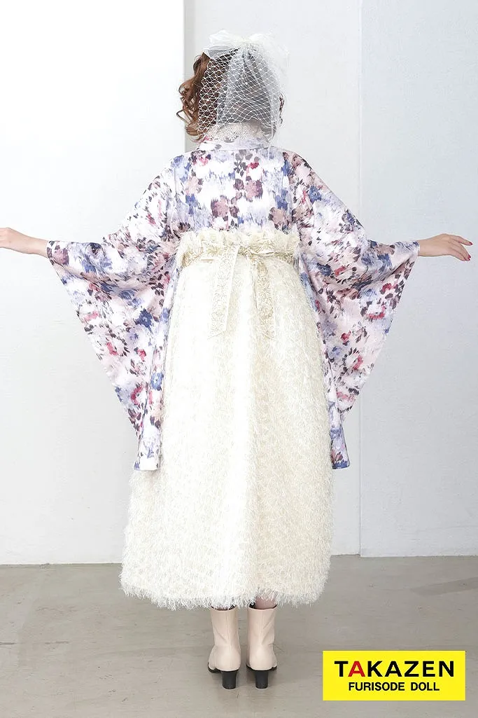 くすみカラーガーリー　薄紫/淡い色　シャギー素材　ドレス袴　おしゃれ　人とかぶらない　かわいい　ブーツコーデ　バレエコア袴ネットレンタル　R26022