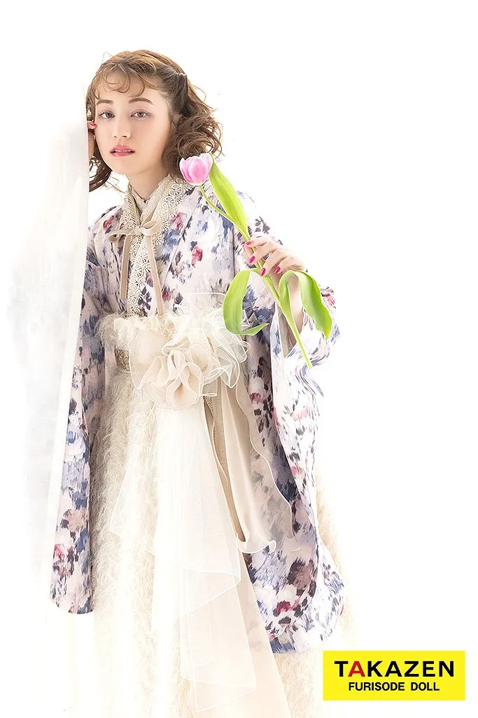 くすみカラーガーリー　薄紫/淡い色　シャギー素材　ドレス袴　おしゃれ　人とかぶらない　かわいい　ブーツコーデ　バレエコア袴ネットレンタル　R26022