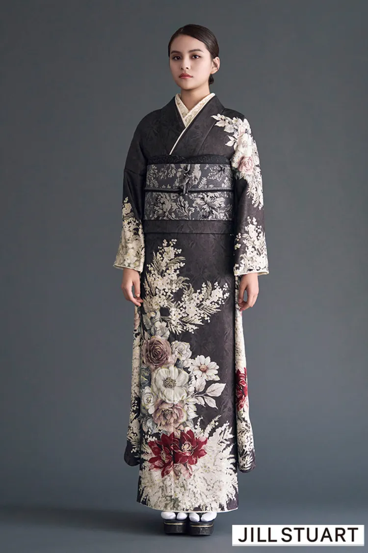 JILL STUARTブランド振袖ネットレンタル　グレー　ヴィンテージスタイル　シック　大人っぽい　きれいめ　　K1323