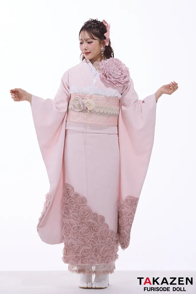 最新作ヘップバーンローズ　ピンク　薔薇付き　立体花　かわいい　エレガント　人とかぶらない　レースインナー/ブーツスタイル　伊藤桃々　ガーリーネットレンタル　　26008