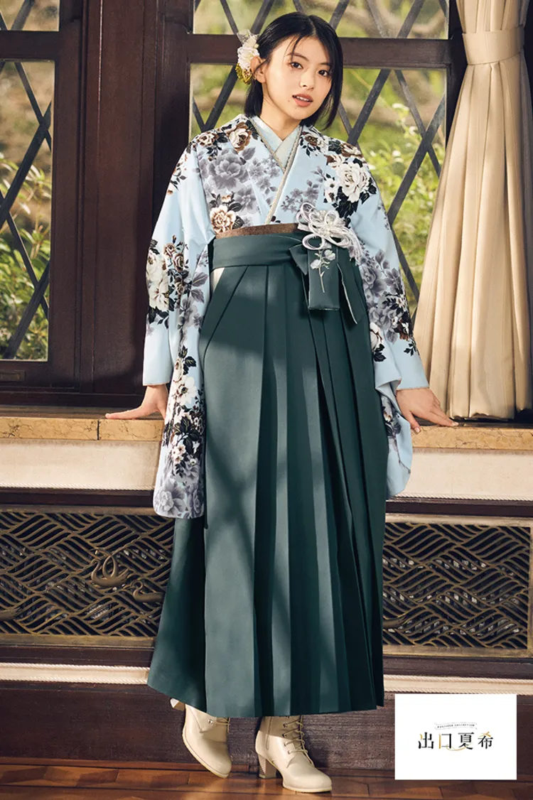 出口夏希ブランド袴ネットレンタル　正統派古典　水色　くすみカラー古典　古典柄　和モダン　清楚な袴コーデ　R26085