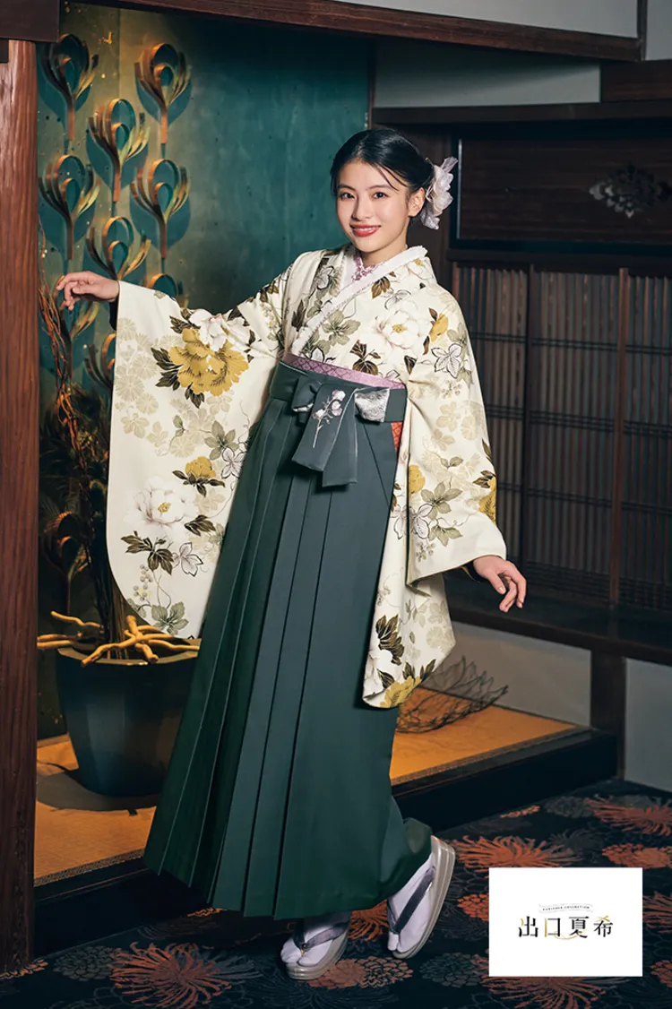 出口夏希ブランド袴ネットレンタル　正統派古典　アイボリー　古典柄　清楚　王道　おしとやか　清楚系　R26087