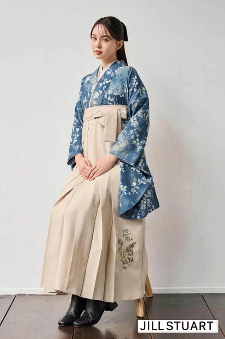 JILL STUARTブランド袴ネットレンタル　ヴィンテージスタイル　青/ブルー　ピオニー　スタイリッシュ　大人っぽい　お洒落　ブーツコーデ　R27019
