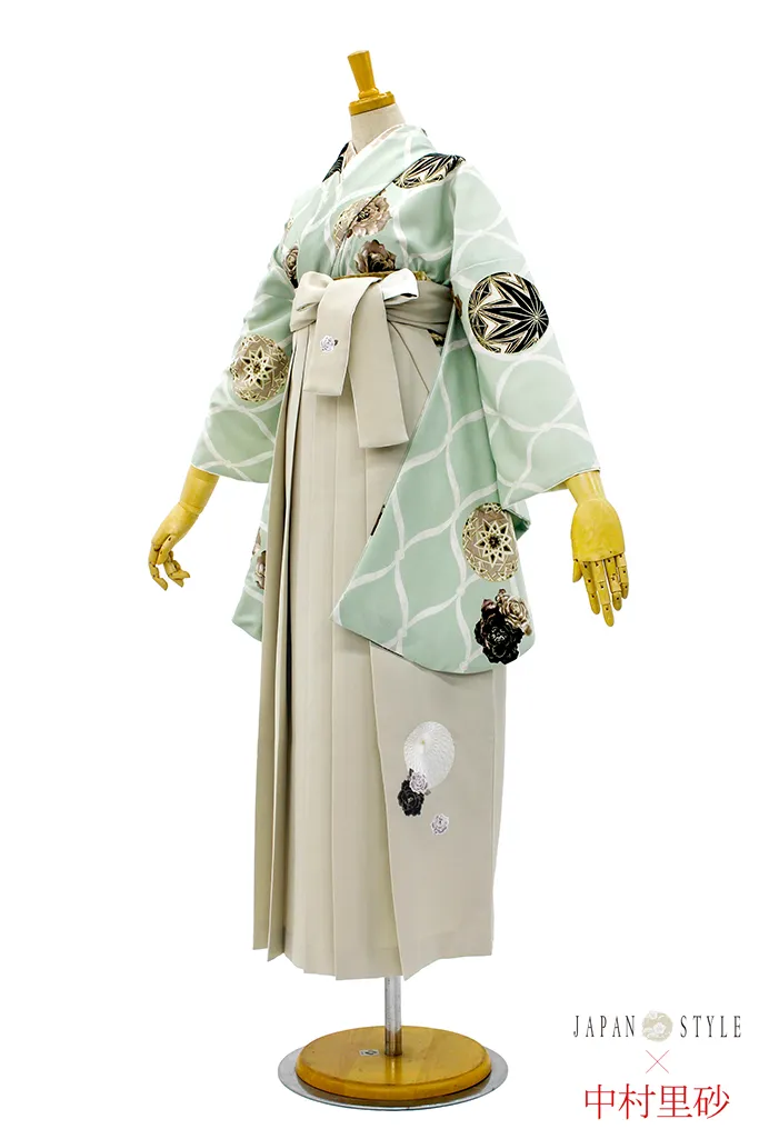 JAPAN STYLE×中村里砂かわいい袴ネットレンタル　ミントグリーン　毬柄　シンプル　大人っぽい　上品　淡い色　くすみ系　　R23037