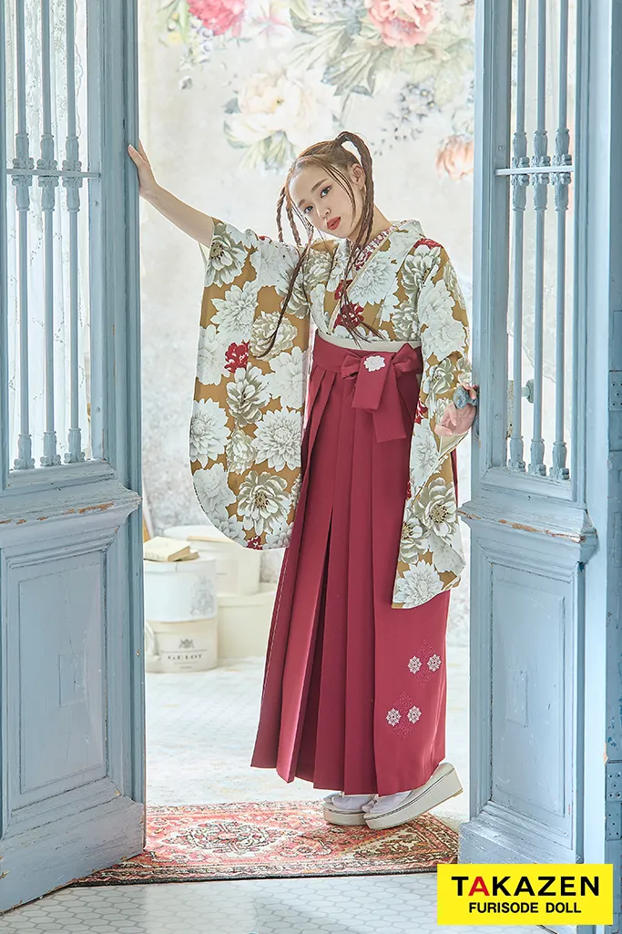 くすみカラー古典　オレンジ/テラコッタ　おしゃれ　今どき　かわいい　華やか　袴ネットレンタル　R26027