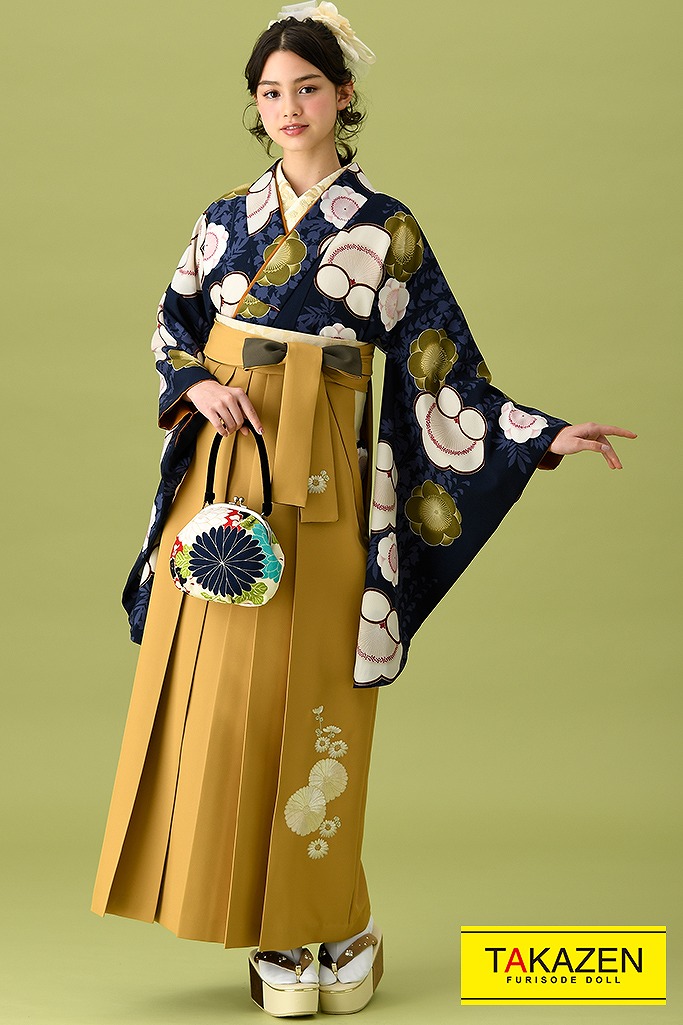 大人気アンティーク調古典袴ネットレンタル(かわいい梅柄)　ネイビー/グリーン/白　K22001