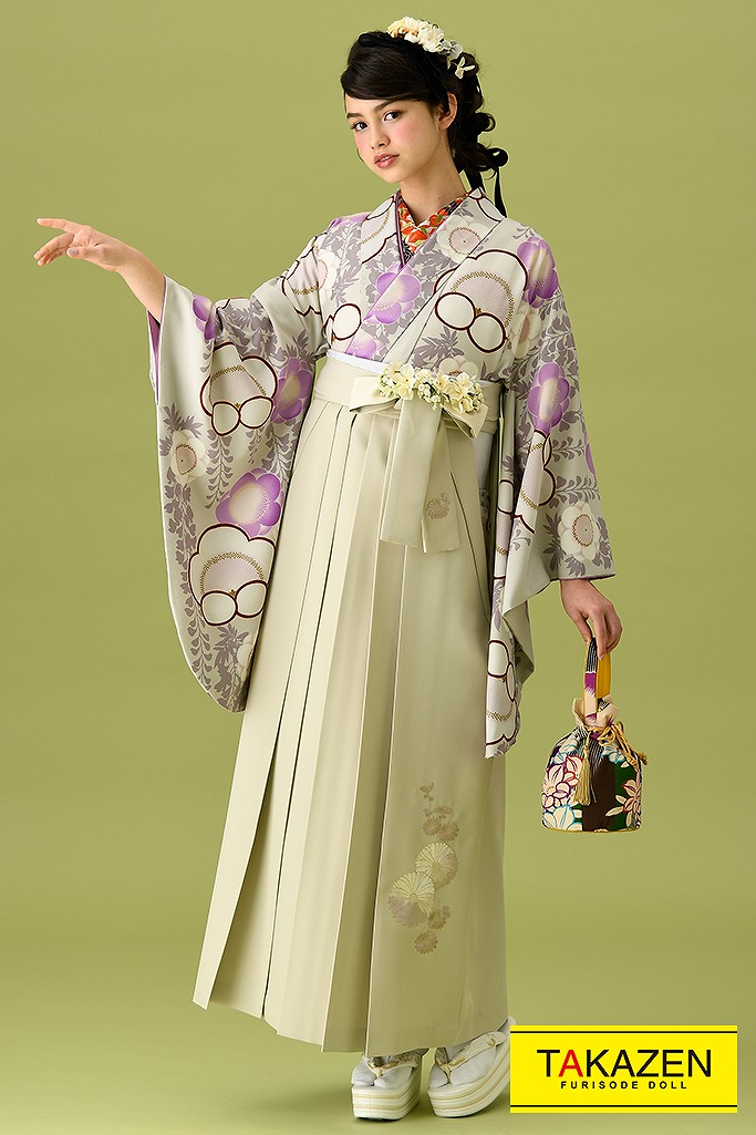 卒業式袴レンタル 人気着物 通販レンタル ノスタルジック古典 人と被らない色 グレー ピンク K204 全国対応 振袖レンタルならフリソデドール 成人式振り袖 卒業式袴レンタルno 1