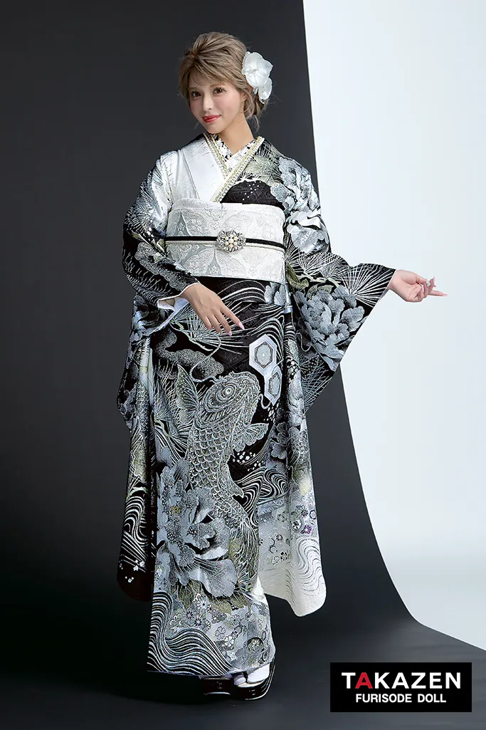 ジャパンモード　シルバー/黒　鯉柄/和柄　いかつい　渋い　派手　1番目立つ　キラキラスワロフスキー　ギャル　花魁風　今井アンジェリカ　25082