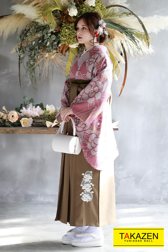 流行りの絞り風くすみ色袴ネットレンタル(大人っぽい着こなし)　くすみピンク　K23013