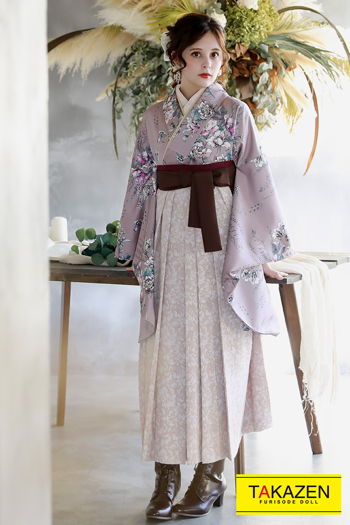 上品淡色ダスティーカラー袴ネットレンタル(エレガント)　くすみピンク　K23022