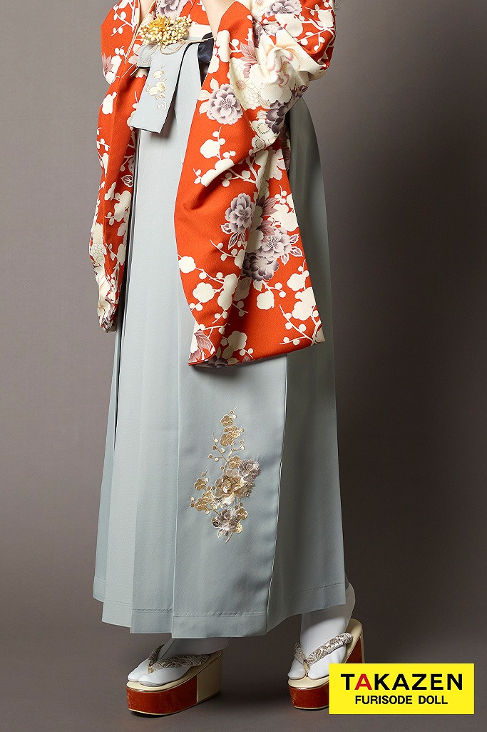 古典袴　テラコッタ/オレンジ　ボタン柄/和柄　上品　古風　清楚　大人っぽい袴ネットレンタル　K24006