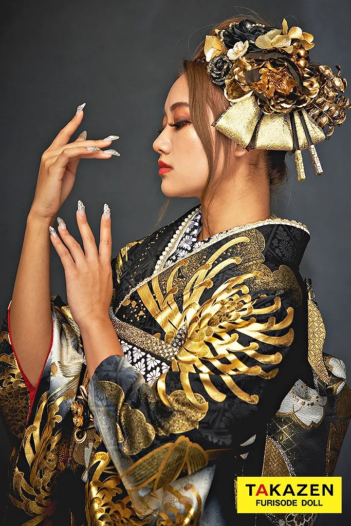 ジャパンモード　黒/ゴールド(金色)　本家虎柄　絶対目立つ　渋い　ド派手　インパクト抜群　被らない　ギャル振袖　中村りおん　22045