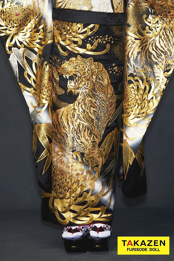 ジャパンモード　黒/ゴールド(金色)　本家虎柄　絶対目立つ　渋い　ド派手　インパクト抜群　被らない　ギャル振袖　中村りおん　22045