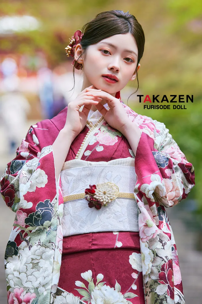 正統派古典　ワインレッド/エンジ　鶴柄/乱菊　大人っぽい　綺麗系　華やか　清楚　美しい　振袖ネットレンタル　LB45