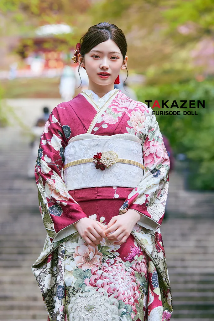 正統派古典　ワインレッド/エンジ　鶴柄/乱菊　大人っぽい　綺麗系　華やか　清楚　美しい　振袖ネットレンタル　LB45