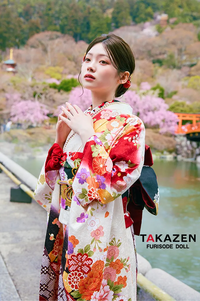 正統派古典　白赤　IKKO振袖　牡丹柄/御所車　定番人気　綺麗　華やか　清楚　美しい　上品　振袖ネットレンタル　LB46