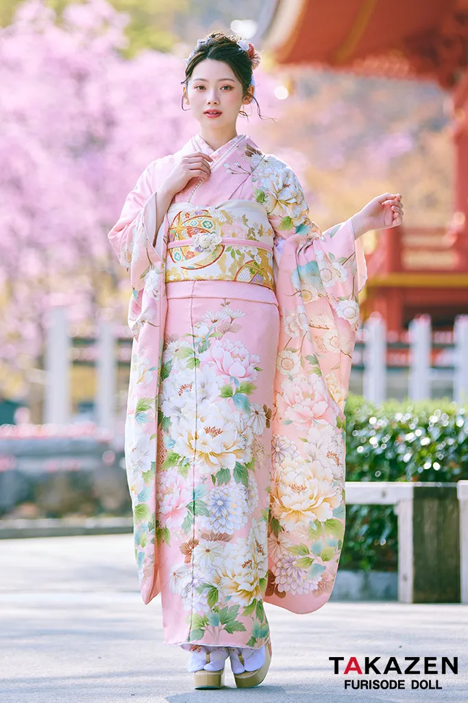 正統派古典　ピンク/淡い色　牡丹柄　はんなり　上品　綺麗系　大柄　かわいい振袖ネットレンタル　LB48