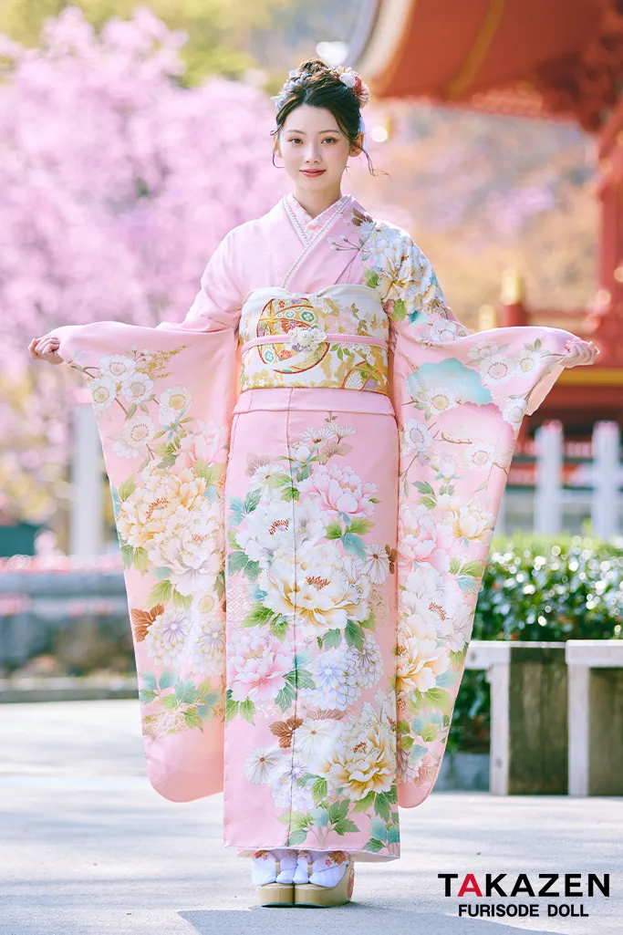 正統派古典　ピンク/淡い色　牡丹柄　はんなり　上品　綺麗系　大柄　かわいい振袖ネットレンタル　LB48