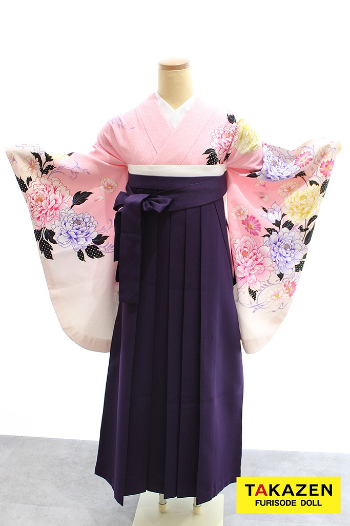 格安量産柄袴　ピンク/淡い色　牡丹柄　かわいい系 　安い　人気　プチプラ袴ネットレンタル　Y12