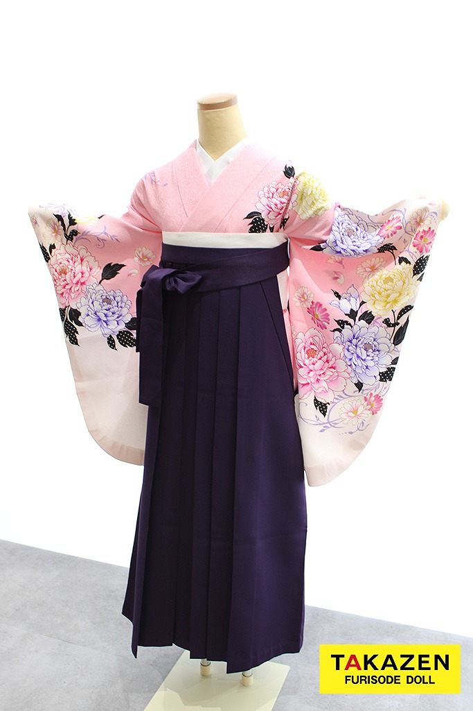 格安量産柄袴　ピンク/淡い色　牡丹柄　かわいい系 　安い　人気　プチプラ袴ネットレンタル　Y12