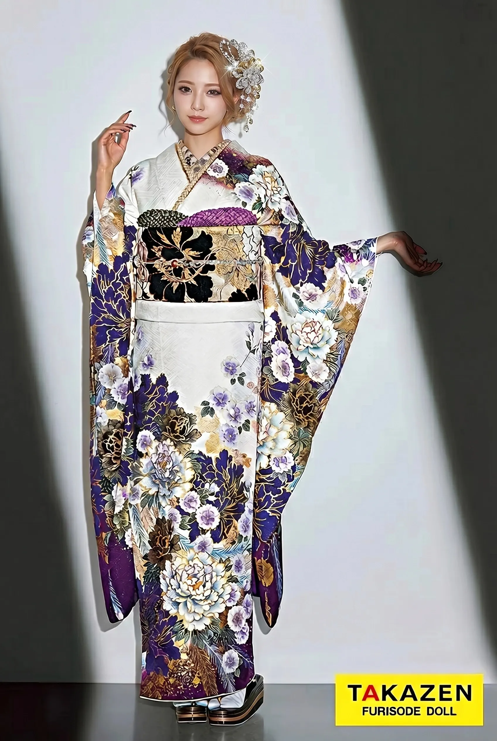 クール系　白/紫/ゴールド(金色)　ボタン柄/和柄　大人気　モード　派手振袖　かっこいい　ギャル　ぴょな　32118