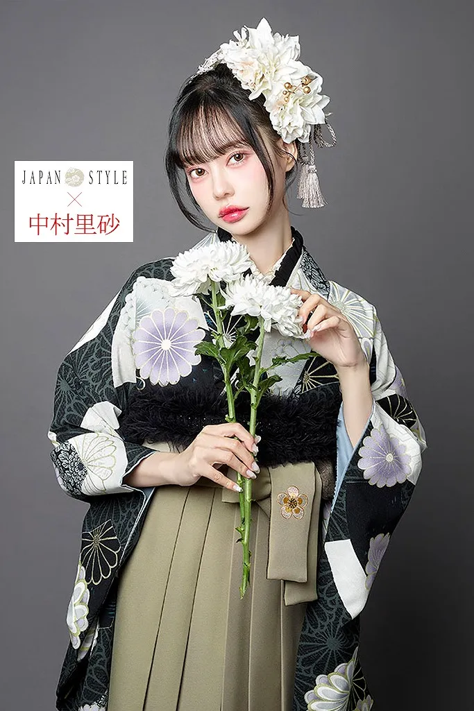 JAPANSTYE×中村里砂ブランド袴ネットレンタル　濃紺　菊柄　モダン　上品　清楚　大人っぽい　R26035
