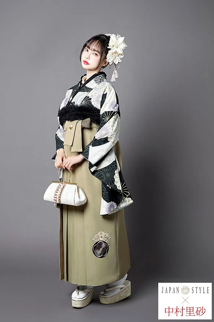 JAPANSTYE×中村里砂ブランド袴ネットレンタル　濃紺　菊柄　モダン　上品　清楚　大人っぽい　R26035