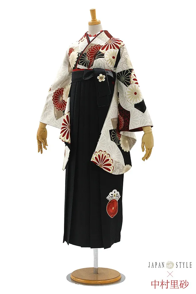 JAPANSTYE×中村里砂ブランド袴ネットレンタル　ベージュ　菊柄　レトロモダン　アンティーク調　ポップ　R26036