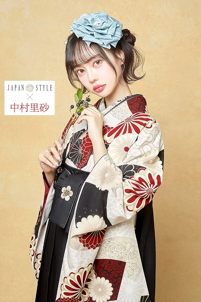 JAPANSTYE×中村里砂ブランド袴ネットレンタル　ベージュ　菊柄　レトロモダン　アンティーク調　ポップ　R26036