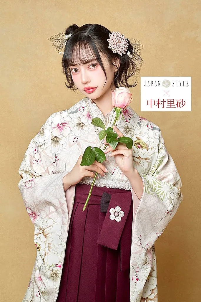 JAPANSTYE×中村里砂ブランド袴ネットレンタル　くすみピンク/淡い色　牡丹柄/八重桜　かわいい　綺麗系　清楚　R26037