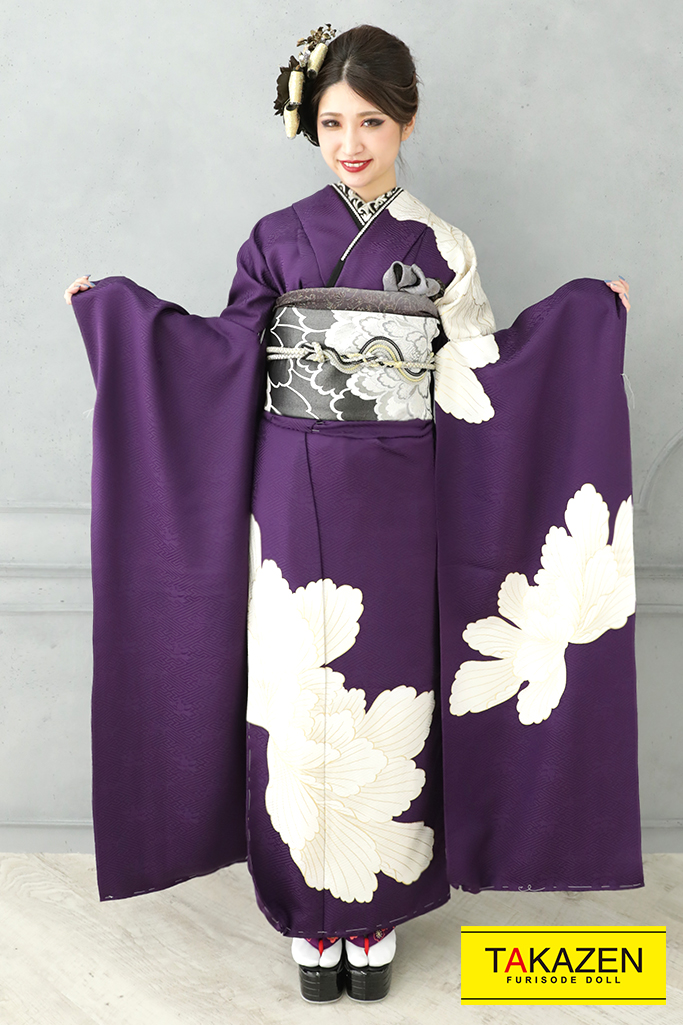 渋いシンプルジャパンモード(柄少なめ極妻風)　紫/クリーム  YK0133