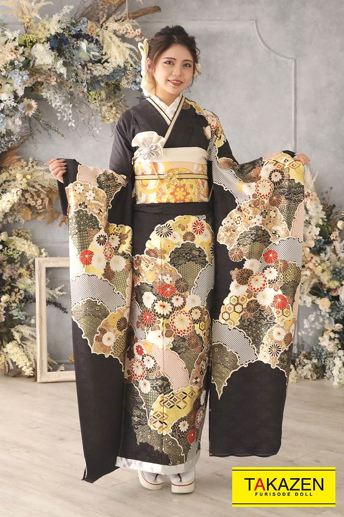 正統派古典 ブラウン 花柄/古典柄/柄小さめ 清楚 上品古典柄振袖ネット 