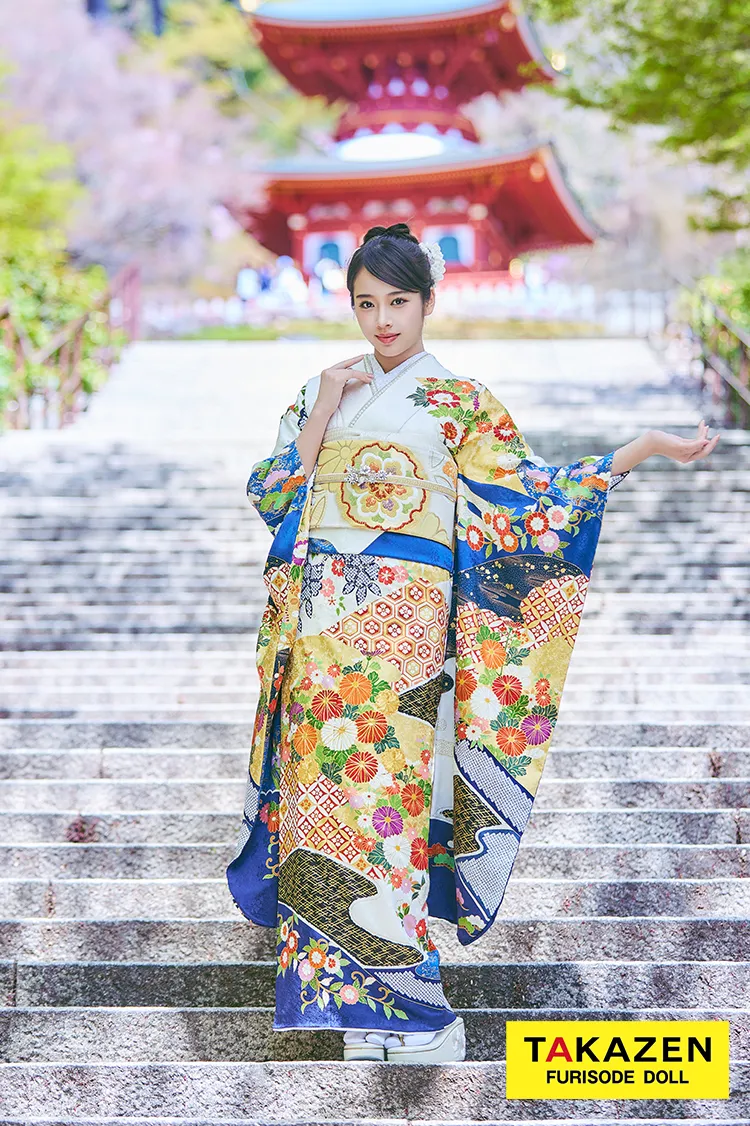 最新作プレミアム古典　白青　菊柄　吉澤織物『逸品』最高級染繍桶絞り友禅　綺麗　大人っぽい　華やか　上品な振袖ネットレンタル　天翔天音　LB58